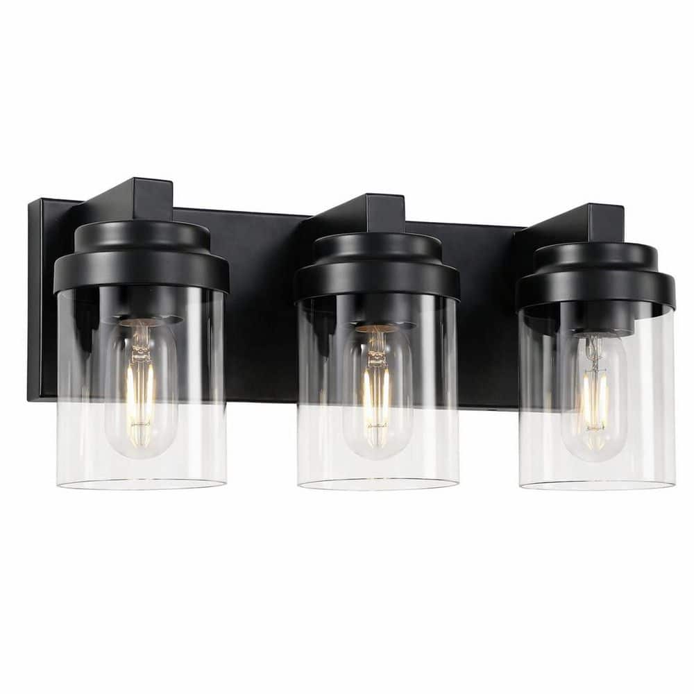 15.75 in. 3 Light Matte Black Vanity Light with Clear Glass Shades Farmhouse Dimmable Bathroom Mirror Light price history on PriceWatchPro