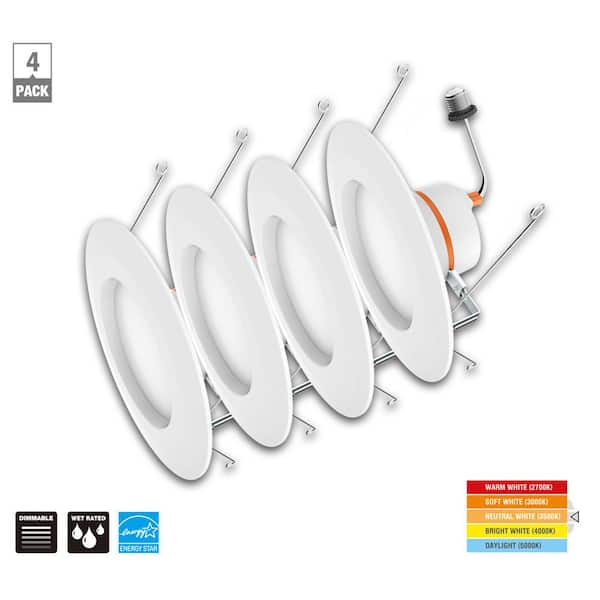 Commercial Electric 5/6 in. Color Temperature Selectable Integrated LED Recessed Trim (4-Pack)