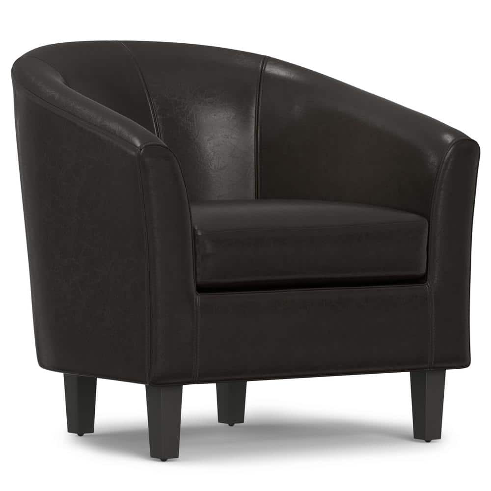 Austin Dark Brown Faux Leather Barrel Accent Chair