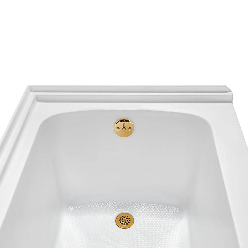 Glossy White Acrylic Alcove Bathtub with Brushed Gold Trim