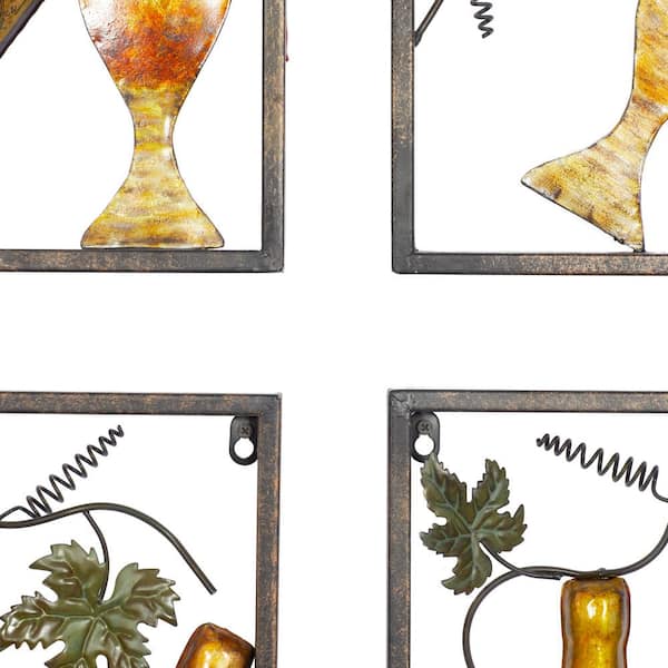 Metal Multi Colored Wine Wall Decor with Grapes Detailing (Set of 4)