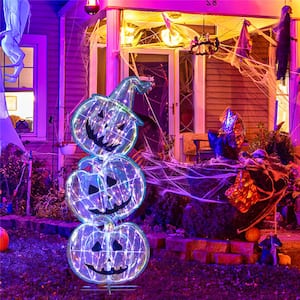 40.8 in. Prelit Plug in Halloween Stacked Pumpkins 150 LED Lighted with Base Standing Halloween Yard Sign