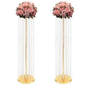 2-Piece 35.4 in. Tall Wedding Centerpieces Flower Vases Gold Metal Decoration Flower Stand