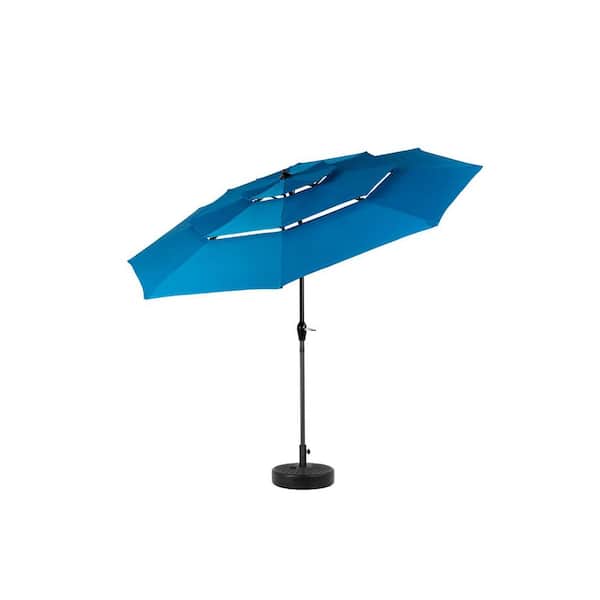 Unbranded Market Umbrella, 10 ft. Aluminium 3 Tier Market Auto-tilt Patio Umbrella in Dark Blue with Easy Crank
