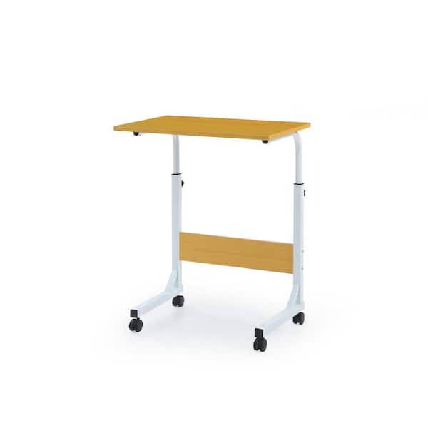 HODEDAH 23.6 in. Wide Beech Adjustable Height Wood Top Laptop Desk on Wheels
