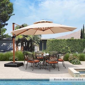 13 ft. Octagon All-aluminum 360-Degree Rotation Wood pattern Cantilever Offset Outdoor Patio Umbrella in Beige