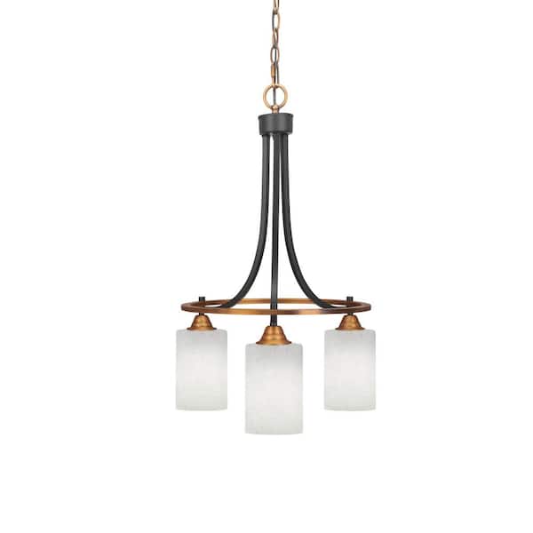 Unbranded Madison 3-Light Matte Black and Brass Round Chandelier with 4 in. White Muslin Glass Shades, No bulbs included