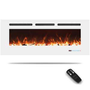 48 in. Electric Fireplace Inserts, Wall Mounted with 13 Flame Colors, Thermostat in White