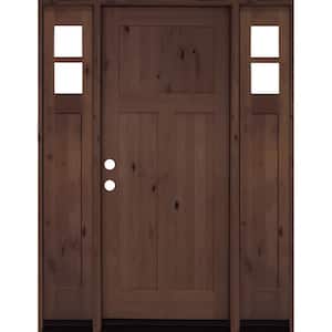 60 in. x 80 in. Knotty Alder 3 Panel Right-Hand/Inswing Clear Glass Provincial Stain Wood Prehung Front Door w/Sidelites