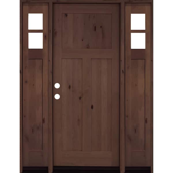 Krosswood Doors 60 in. x 80 in. Knotty Alder 3 Panel Right-Hand/Inswing Clear Glass Provincial Stain Wood Prehung Front Door w/Sidelites