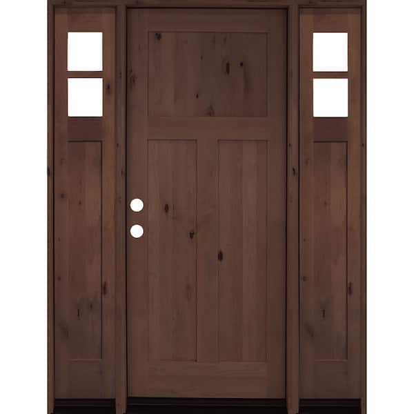 Krosswood Doors 64 in. x 80 in. Alder 3 Panel Right-Hand/Inswing Clear Glass Provincial Stain Wood Prehung Front Door with Sidelites