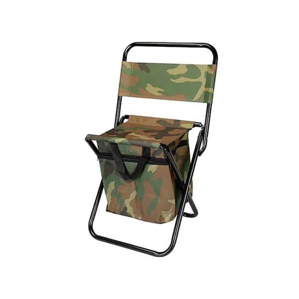 Unbranded Camouflage Portable Foldable Fishing Chair with Backrest and 10L Cooler Bag for Camping, Hunting, Hiking and Road Trips