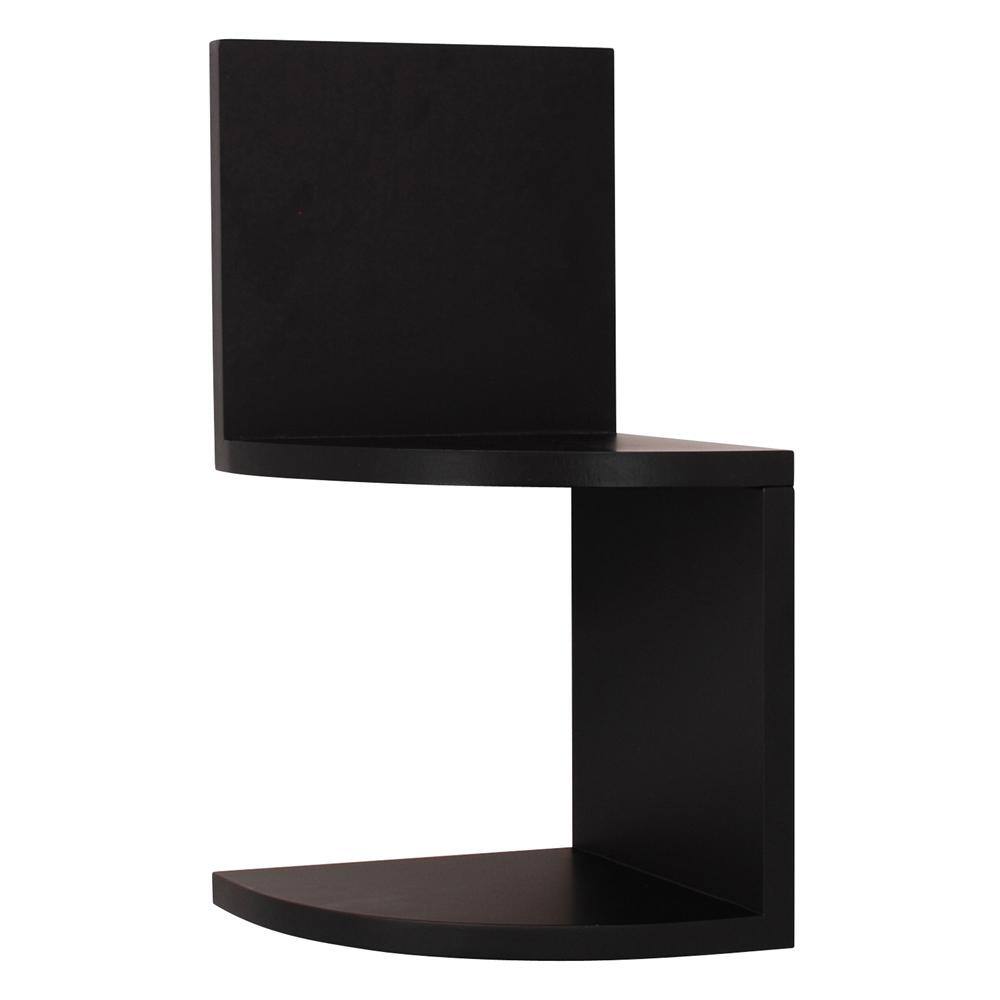 Black Wood Floating Corner Shelves Set for Wall