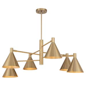 Breegan Jane by Savoy House Pharos 6-Light Noble Brass Chandelier with Metal Brass Shades