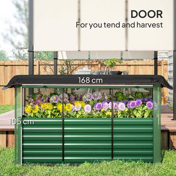 Outsunny - 70.9 in. x 23.6 in. x 22.6 in. Galvanized Steel Raised Garden Bed with Net Cover and Roof, Metal Planter Box, Green