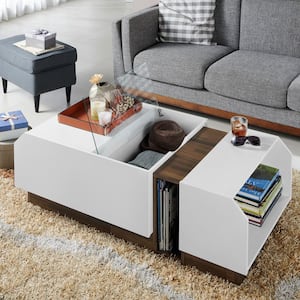 Testa 49 in. White/Walnut Large Rectangle Wood Coffee Table with Shelf