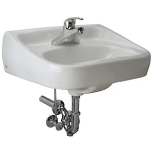1-Manual Hand Washing System Vitreous China Rectangular Vessel Sink in White with Single Centerset Control Faucet