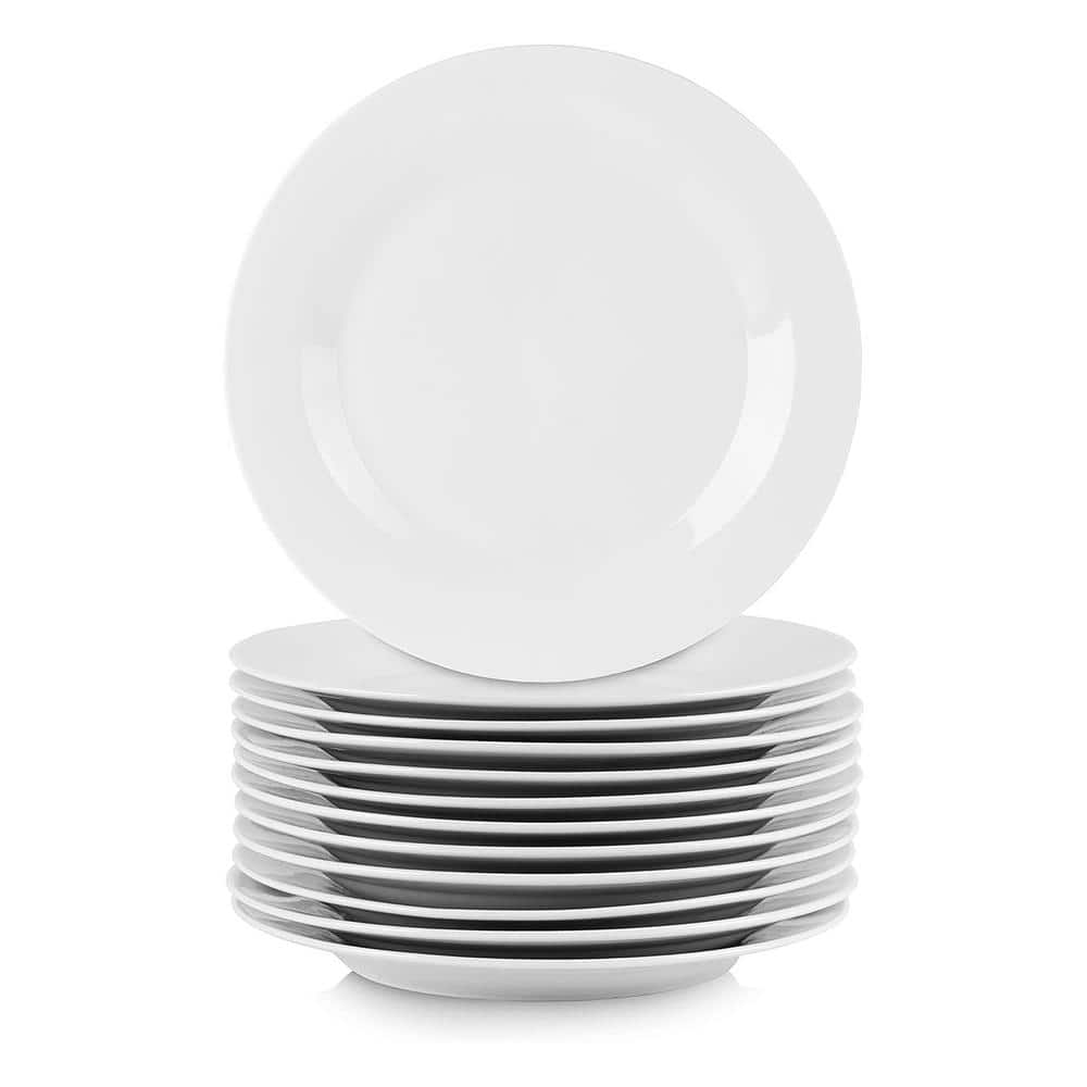 Elama Professional Kitchen 12-Piece Round Porcelain Salad Plate Set in White