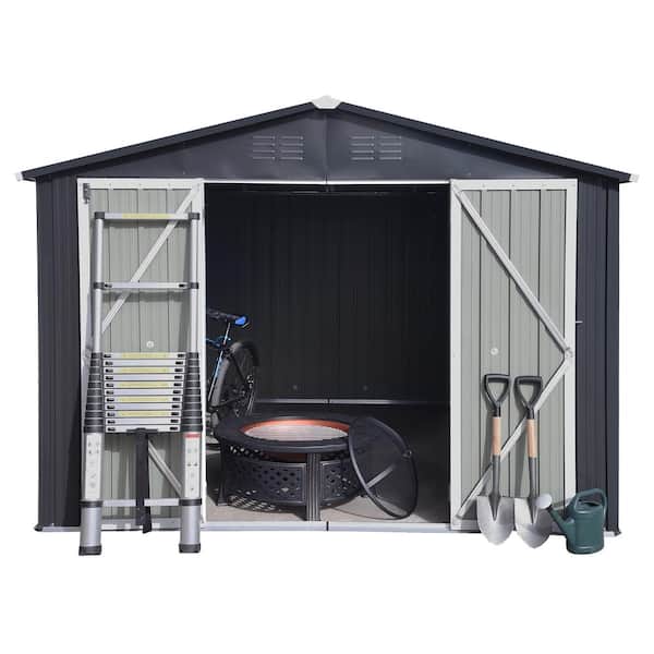 Unbranded 10 ft. x 8 ft. Outdoor Metal Storage Sheds with Hinged Door and Padlock, Vents for Garden(80 sq.ft.), Dark Grey