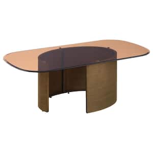 Morena 47.75 in. Brushed Bronze Rectangle Tawny Tempered Glass Top Coffee Table with Soft Corners