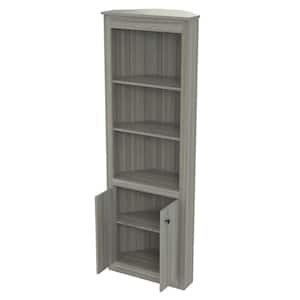 70.02 in. Smoke Oak Wood 5-shelf Standard Corner Unit Bookcase with Closed Storage