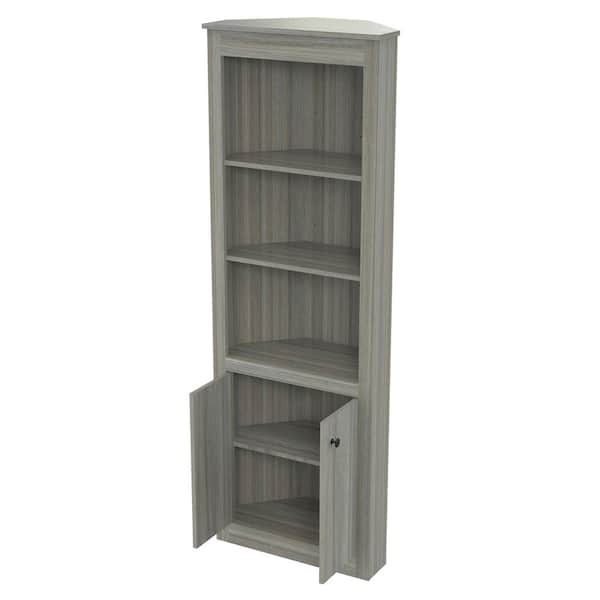 Inval 70.02 in. Smoke Oak Wood 5-shelf Standard Corner Unit Bookcase with Closed Storage
