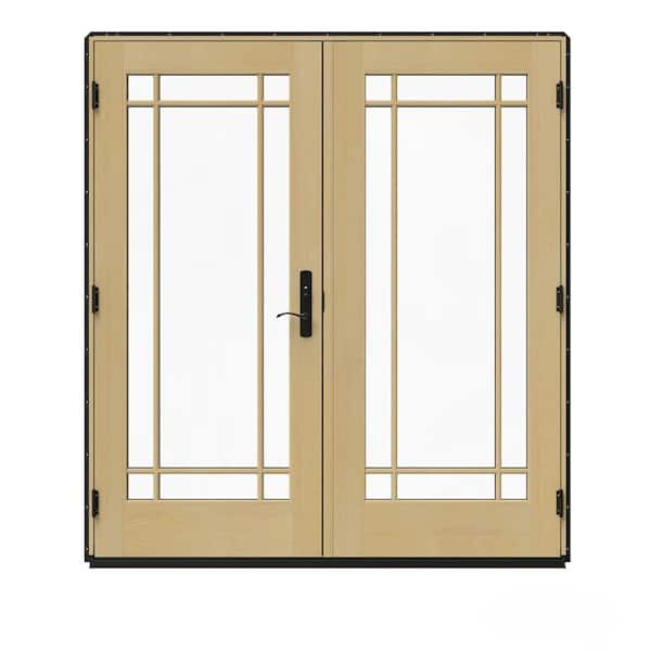JELD-WEN 72 in. x 80 in. W-5500 Black Clad Wood Right-Hand 9 Lite French Patio Door w/Unfinished Interior