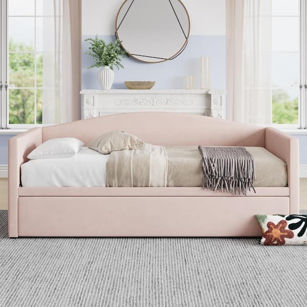 Harper & Bright Designs Pink Twin to King Size Velvet Upholstered
