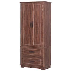 4-Shelf Freestanding Brown Wood Cupboard Cabinet Pantry Organizer with 2 Large Drawers and 8 Door Shelves