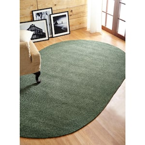 Chenille Braid Collection Diluth Green 30" x 50" Oval 100% Polyester Reversible Solid Area Rug