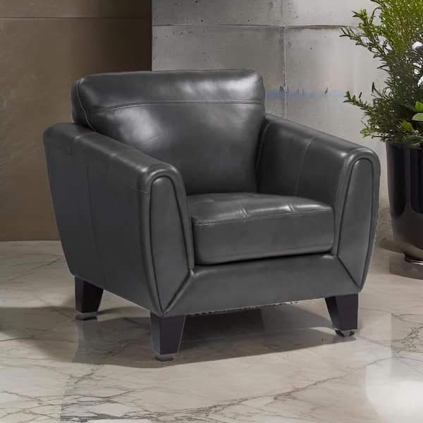 Benjara Sofy Gray and Burgundy Faux Leather Accent Chair