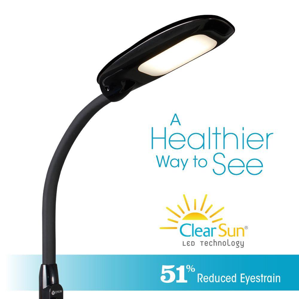 Adjustable Black LED Floor Lamp with USB Charging and Tablet Stand