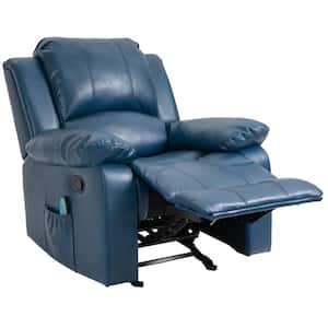Blue Ergonomic Faux Leather 8-Point Massage Recliner with Side Pocket and Remote Control