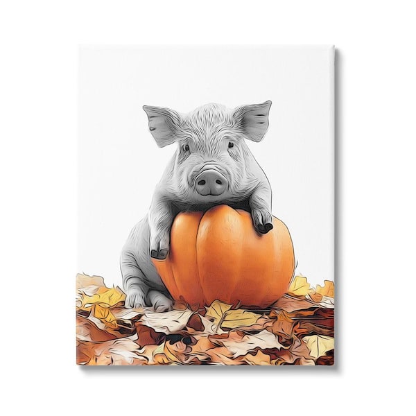 Stupell Industries Pig and Autumn Leaves byAnnalisa Latella 1-Piece Unframed Graphic Print Animal Poster Art Print 20 in. x 16 in.