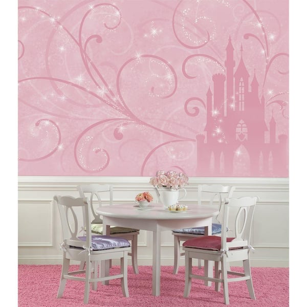 RoomMates 72 in. x 126 in. Disney Princess Scroll Castle Chair Rail Pre-Pasted Wall Mural