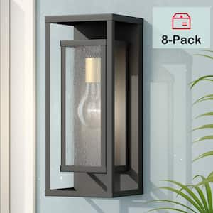 Montpelier 1-Light Black Hardwired 16 in. H Outdoor Sconce Dusk to Dawn Wall Lantern Sconce (8-Pack)