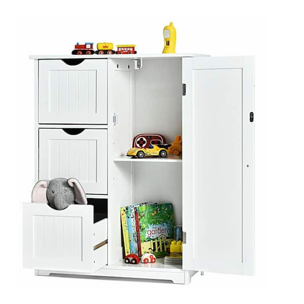 24 in. W x 12 in. D x 32 in. H White Bathroom Linen Cabinet Freestanding Storage Cabinet with 3 Drawers 1 Door