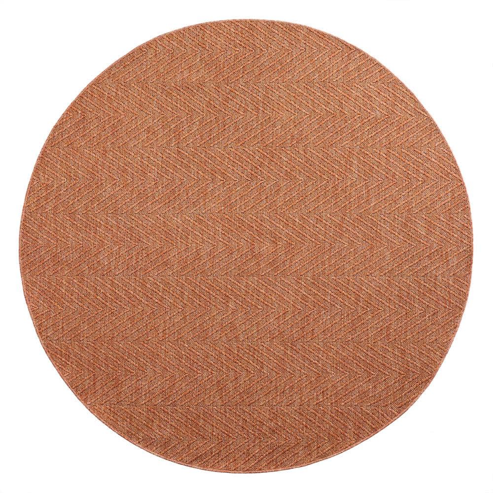 Pax Rust Herringbone Round Washable Area Rug