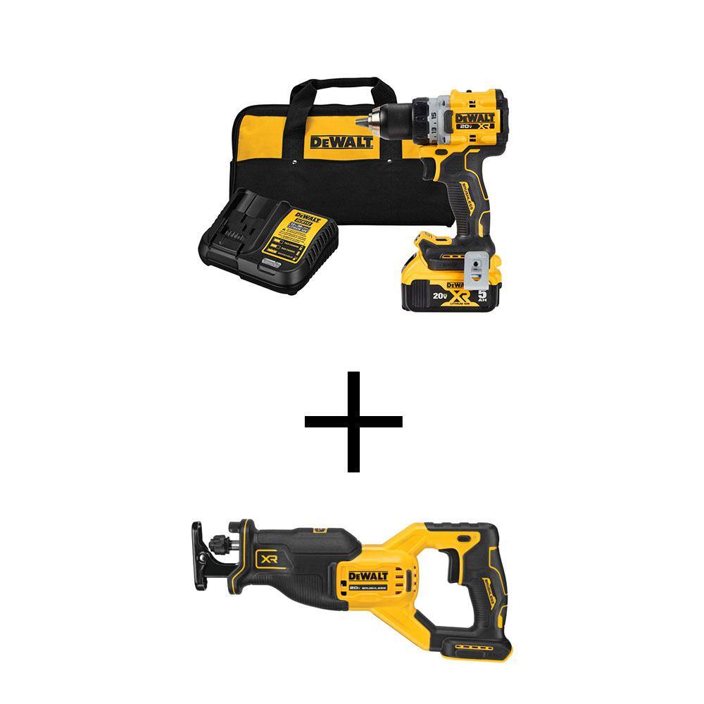DEWALT 20-Volt Maximum XR Lithium-Ion Cordless Compact 1/2 in. Drill/Driver Kit & Brushless Recip Saw w/5.0Ah Battery & Charger -  DCD800P1WCS382B
