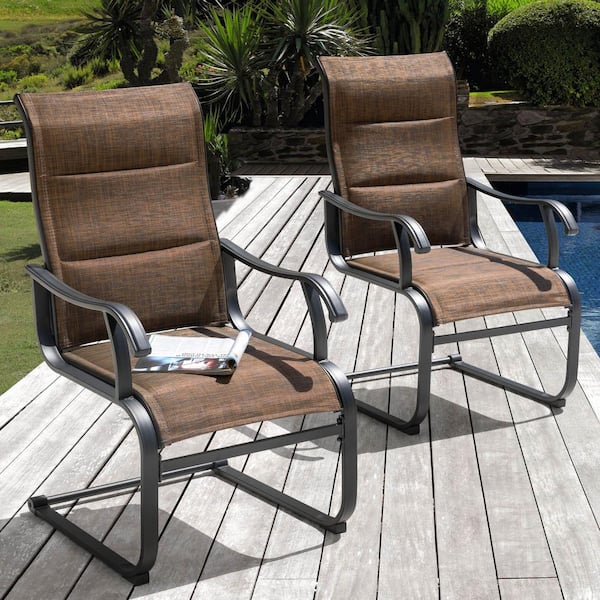 Brown Textilene Iron Outdoor Patio Dining Chairs (2-Pack)