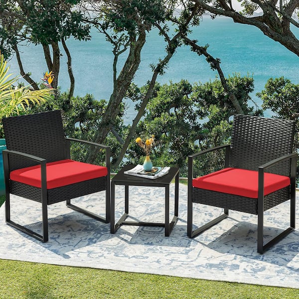 Tozey Black 3 Piece Patio Sets Steel Outdoor Wicker Patio