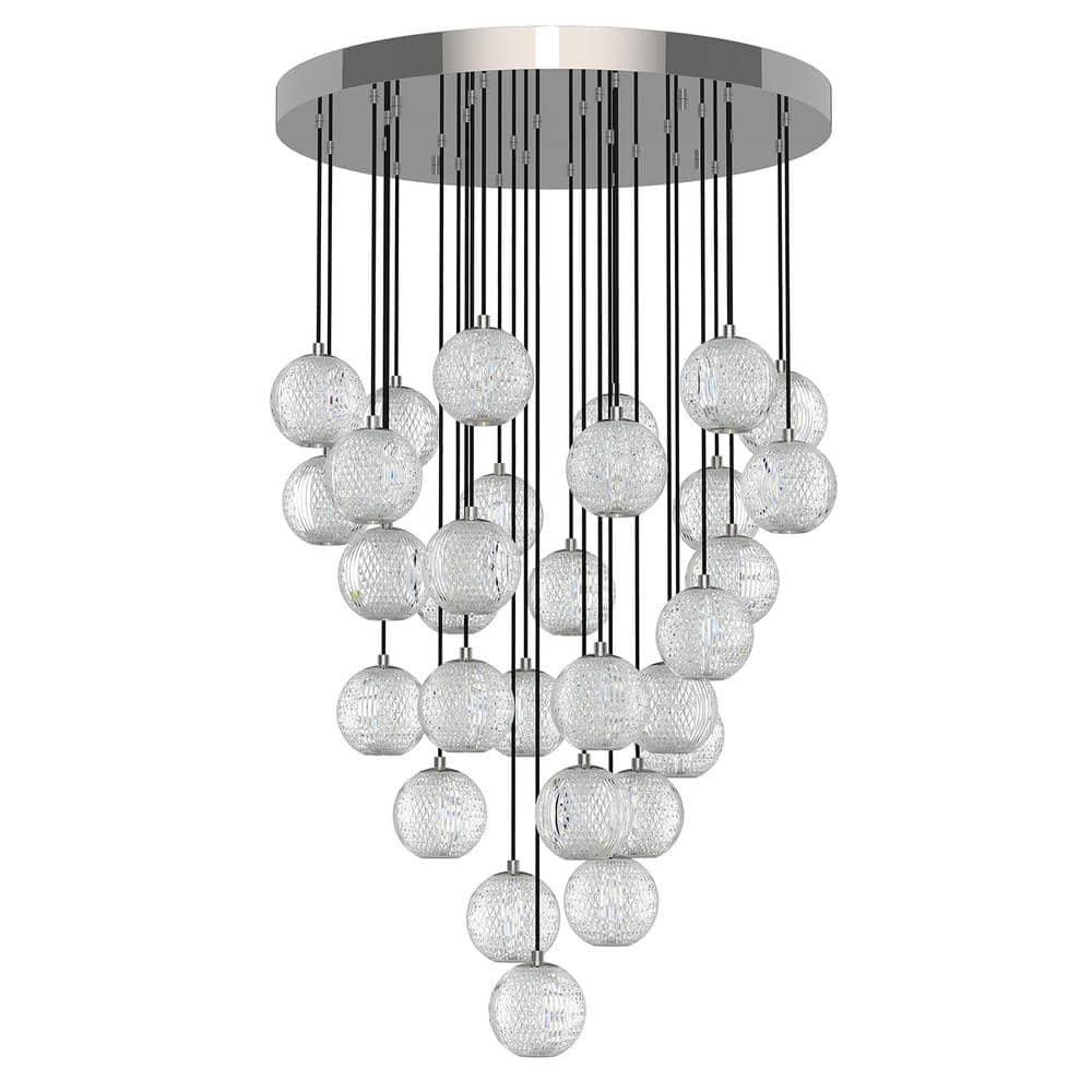 Polished Nickel 30-Light LED Glass Cluster Pendant