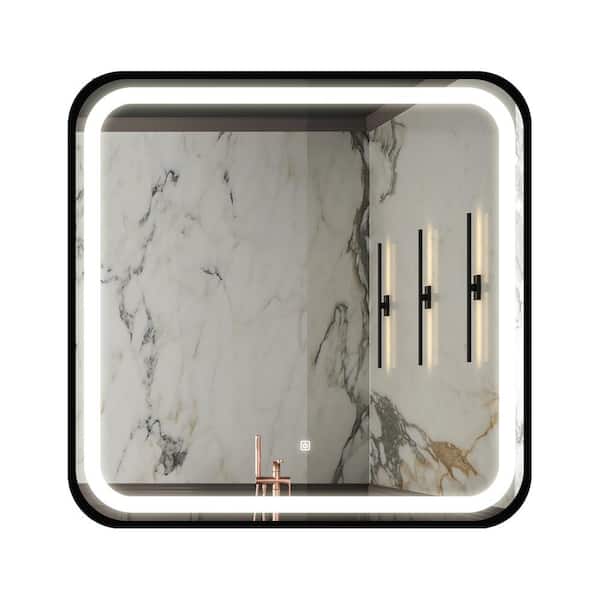 Miscool Anky 32 in. W x 32 in. H Square Framed Wall Mounted LED Bathroom Vanity Mirror