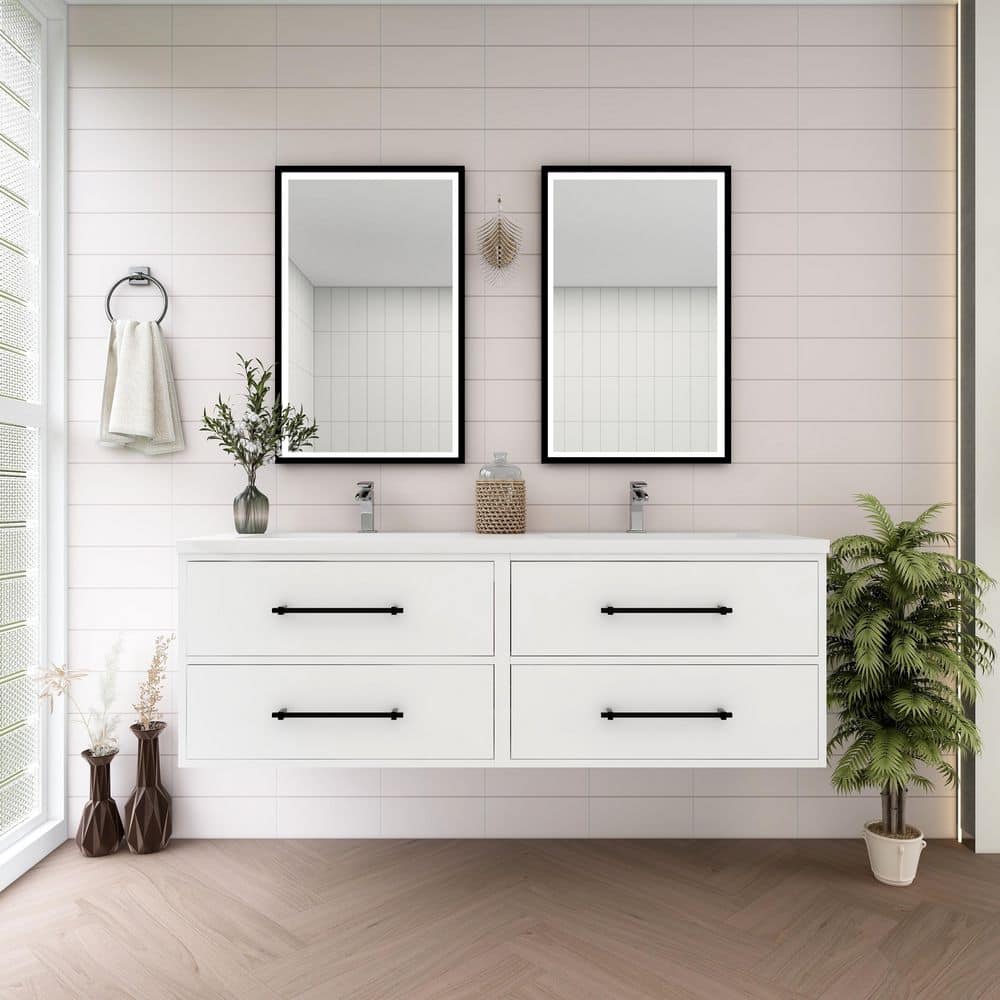 Victoria 59 in. W x 20 in. D x 22 in. H Double Sink Floating Double Bath Vanity in Gloss White with White Acrylic Top price history on PriceWatchPro