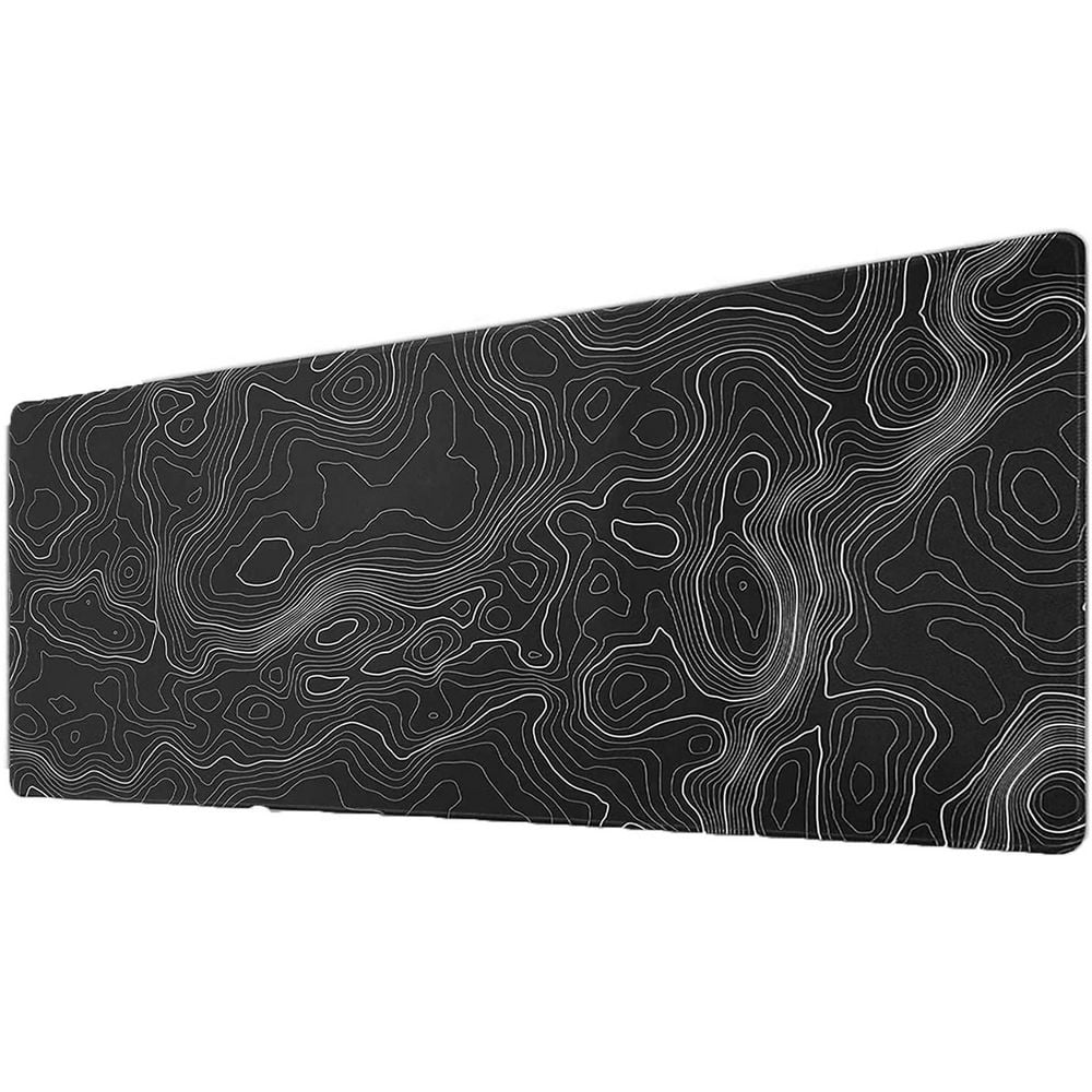 Extended XXXL Black Gaming Mouse Pad with Topographic Map Lines and Non-Sli