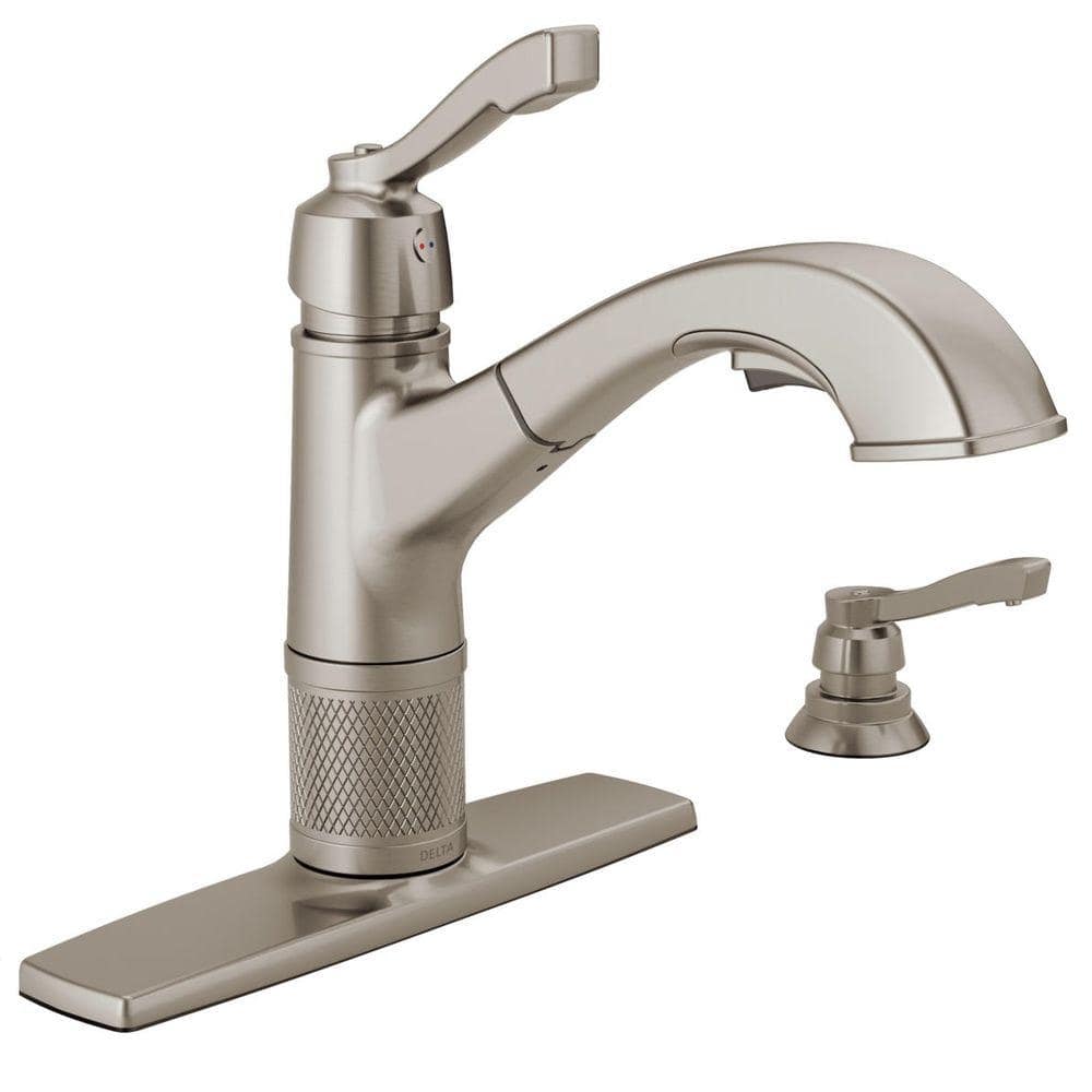 Delta Allentown Single Handle Pull Out Sprayer Kitchen Faucet With Soap Dispenser In Stainless 16935 SSSD DST The Home Depot