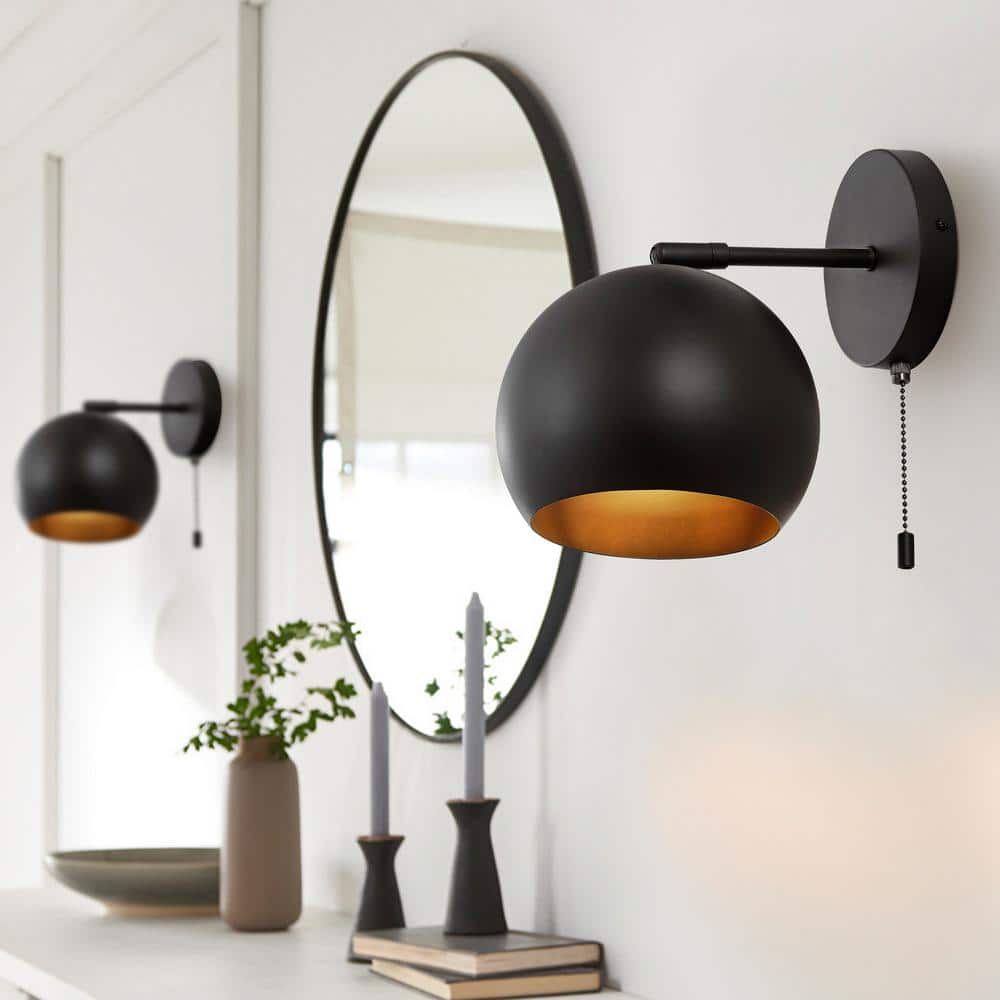 Tierra Black Iron Globe Shade Wall Sconce Set