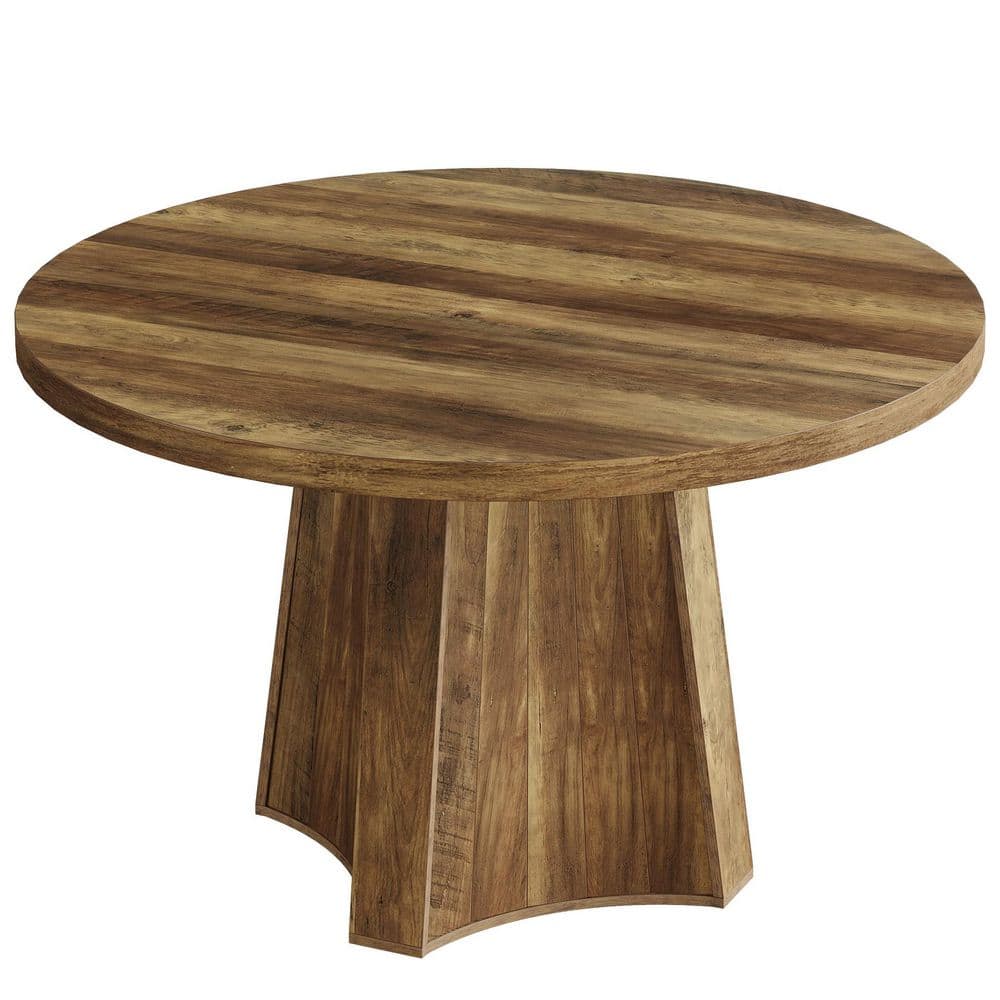 Moronia 47.24 in. Round Brown Wood Computer Desk, Rustic Writing Table, Pedestal Circle Table for Working, Studying