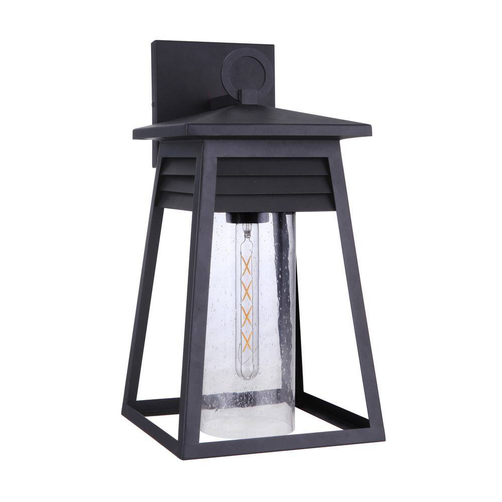Becca 19.13 in. Textured Black Finish Outdoor Hardwired Wall Lantern Sconce w/ Clear Seeded Glass, No Bulb Included price history on PriceWatchPro