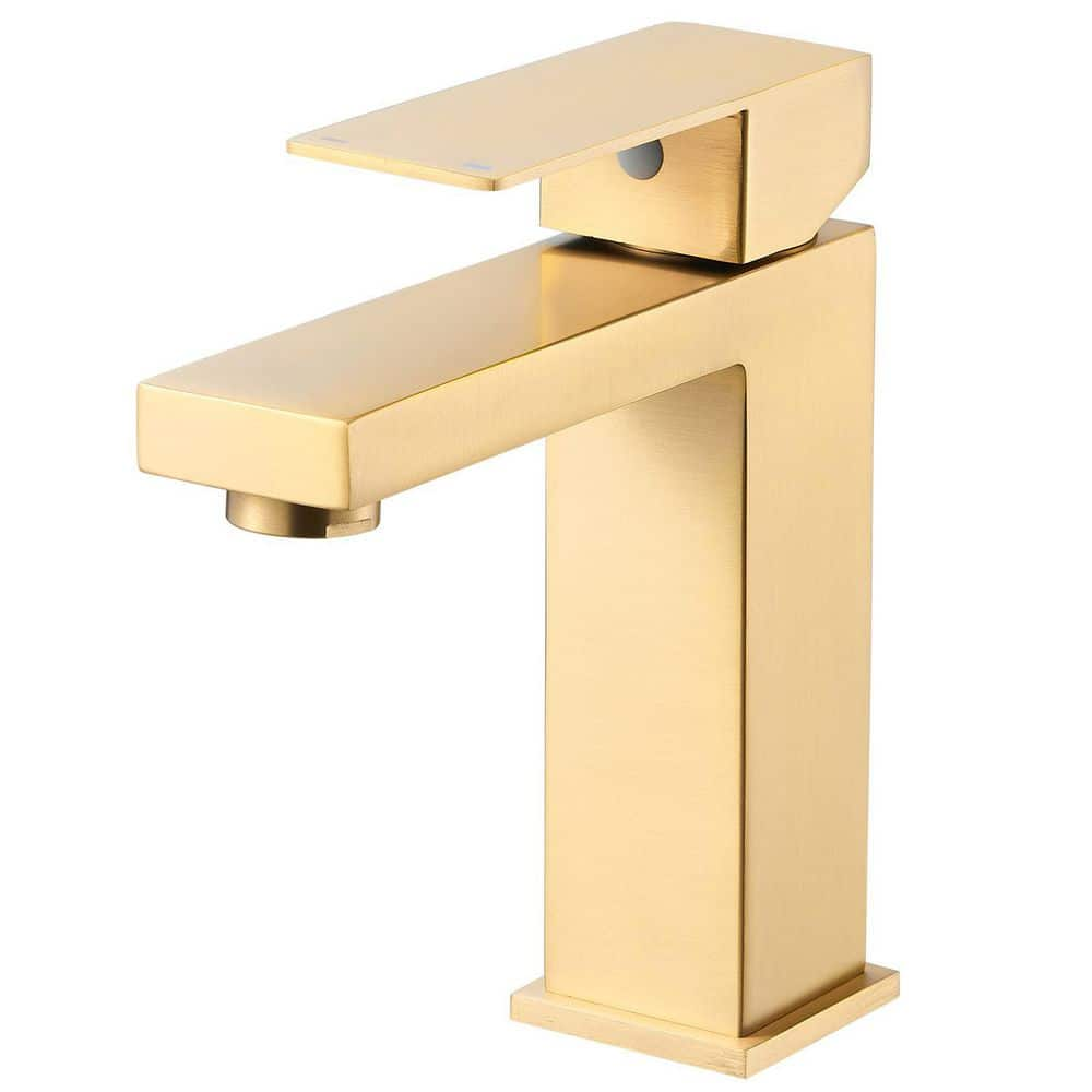 Zalerock Square Single Handle Single Hole Bathroom Faucet in Brushed ...